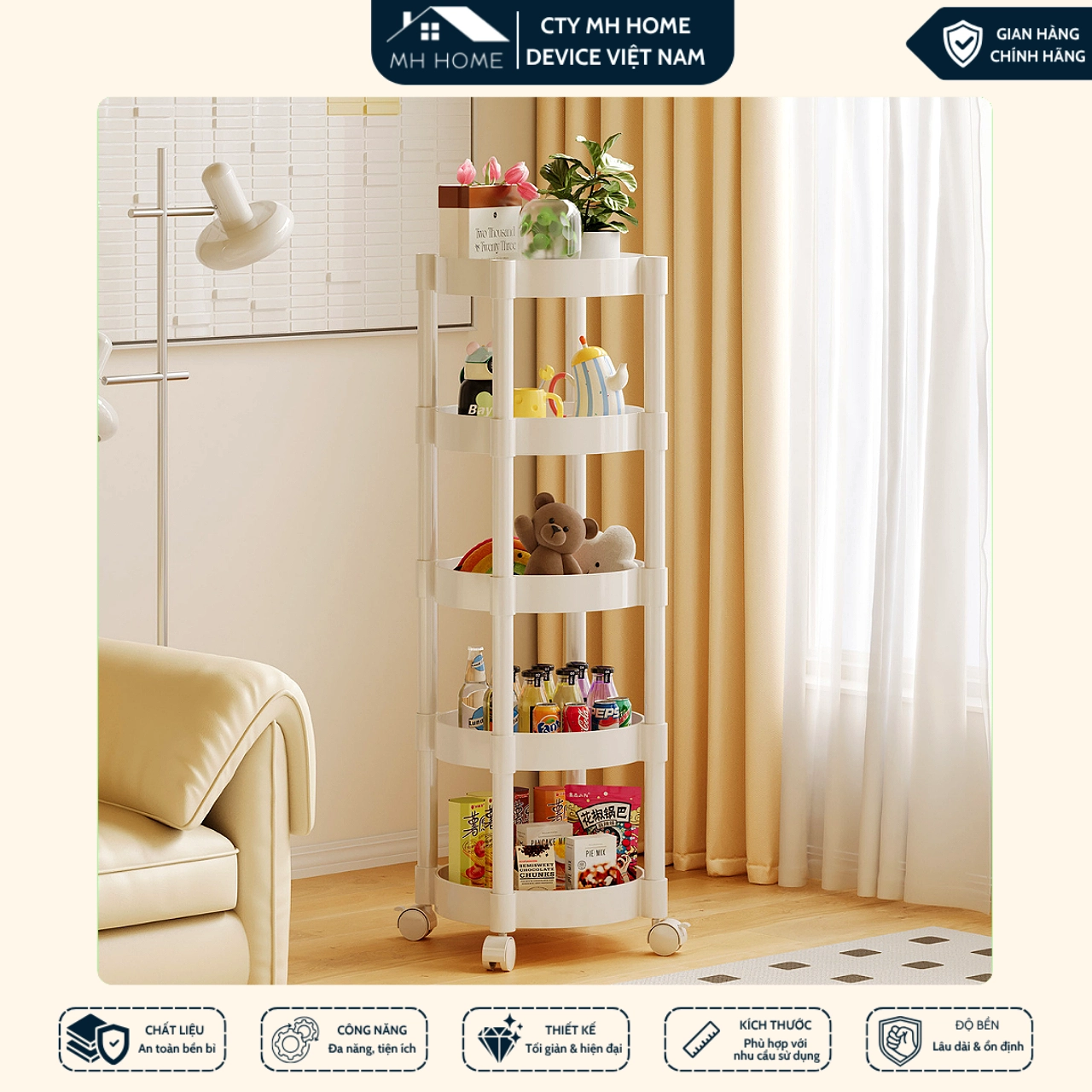 Kệ Để Đồ Đa Năng Có Bánh Xe Xoay 360° - Kệ Nhựa Nhiều Tầng Tiện Dụng Cho Nhà Bếp, Nhà Tắm, Phòng Ngủ